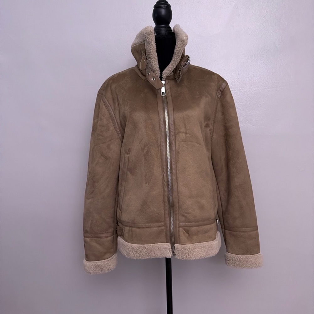 Zara Suede Moto Jacket Faux Fur Lined Medium M Women’s Biker - Picture 2 of 10